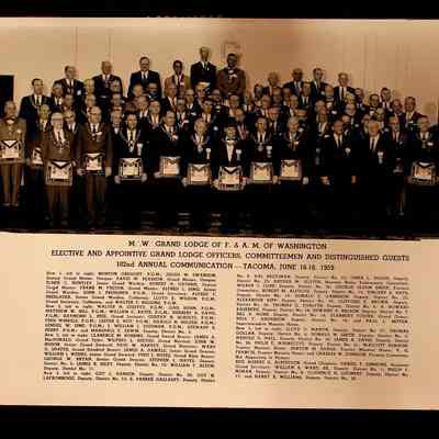 Photograph: MW Grand Lodge of Washington, Elective and Appointive grand Lodge Officers, Annual Communication, 1959.