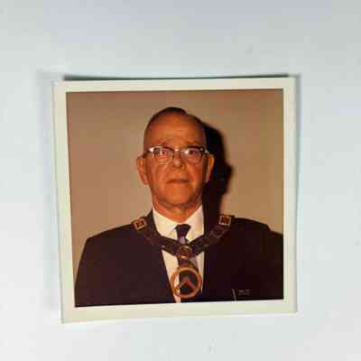 Photograph: PGM Thomas Craig, wearing Worshipful Master jewel. (c. 1970)