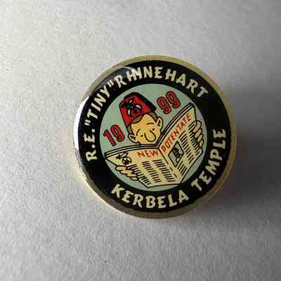 Pin: Shriner. "R.E. "Tiny" Rhinehart/Kerbela Temple" Donated by PGM James O. Wood (1999)