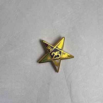 Pin: Eastern Star 25 Year Pin. Gold Star shape. Belonged to Marion Feaster. c.20th Century.