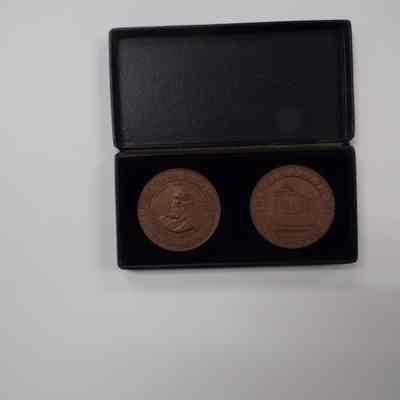 Coins: Coins from the Grand Lodge Semi-Centennial Celebration, in black box (1908)