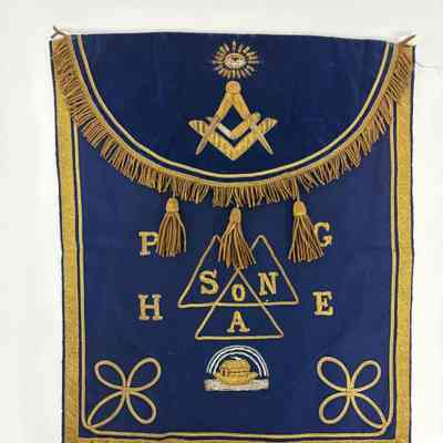 Apron: Blue with Gold trim. Royal Ark Mariners. Grand or Past Grand Officer of a Grand Ark of Royal Ark Mariners. (era unknown)