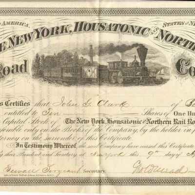 Stock Certificate for New York Housatonic and Northern Rail Road Company