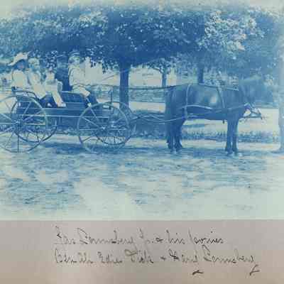 Lounsbery kids in horse drawn wagon