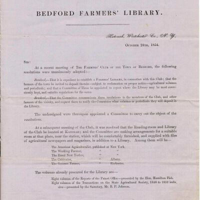 Letter announcing establishment of Farmers Library