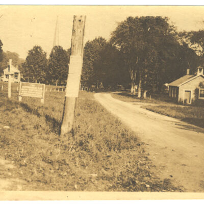 Village Green looking east towards Pound Ridge, showing Stone Jug School House