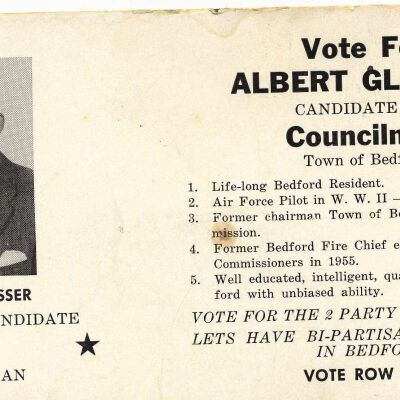 Promotional card for Albert Glasser for Town Councilman