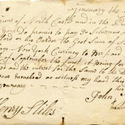 Agreement of debt to Silvanus ? from John Yune, 1771 (?)