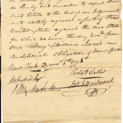 Acknowledgement of receipt of obligation from Benjamin and William Isaacs, dated December 6, 1798