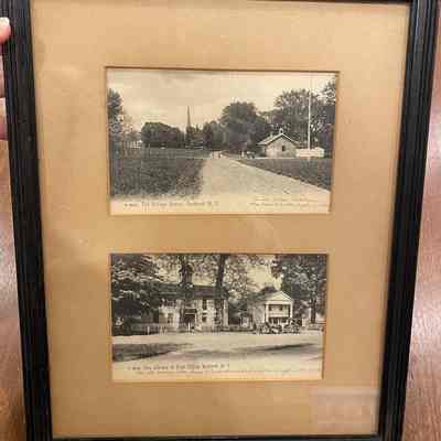 framed postcards of The Village Green and The Library and Post Office