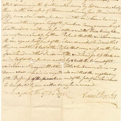Document referring to Benjamin and William Isaacs and the Continental Army with regard to a land grant, dated 1795