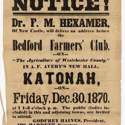 Handbill for a speech given for the Bedford Farmers' Club