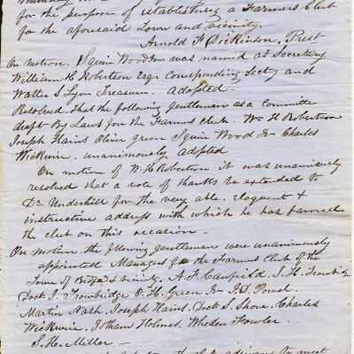 Minutes of the meeting establishing the Bedford Farmers' Club, Feb. 2, 1853