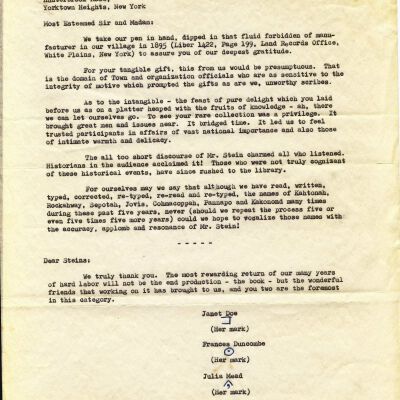 Thank you letter to Mr. and Mrs. Nathaniel E. Stein, 1961