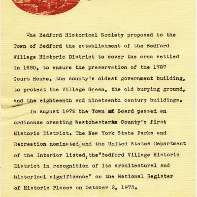 History of Bedford Village Historic District local and state recognition