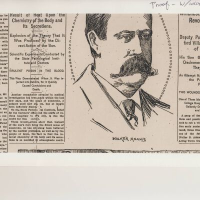 Two copies of a newspaper page. One article discusses a robbery of a village store at Bedford Station.