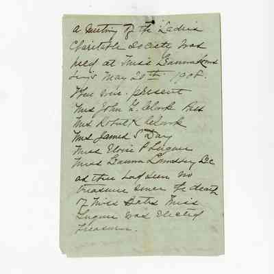 Minutes of the Ladies Charitable Society by Leanora Lounsbery, 1908