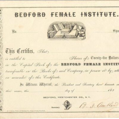 Two Stock Certificates for the Bedford Female Institute, signed by B.I. Ambler
