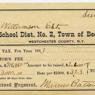 School tax receipt for Miss Williamson, 1913