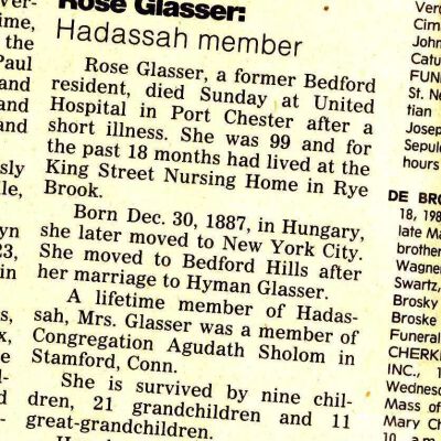 Obituary Record for Rose Glasser