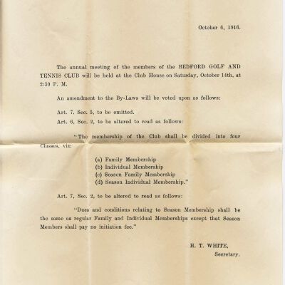 The Bedford Golf and Tennis Club, By-Laws, Officers and Members, 1915