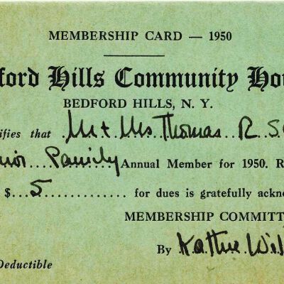 Membership card for the Bedford Hills Community House, 1950