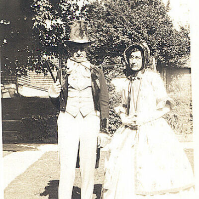 Mr. and Mrs. Robert K. and Ethyle Adams Dressed in costumes.