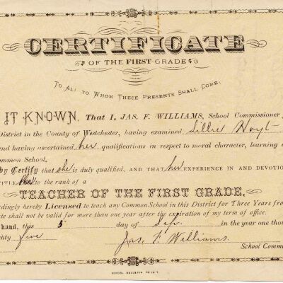 Teaching Certificate for Lillian Hoyt