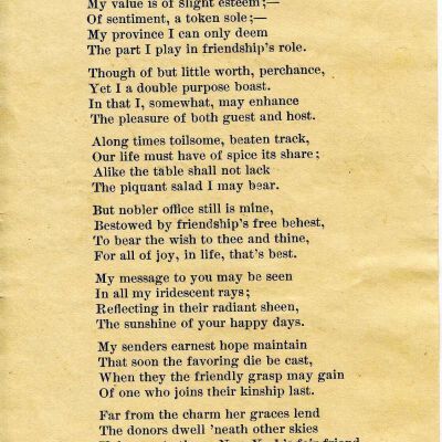 Poem by "G.H.L." associated with epehemera of Ida and Frank Miller