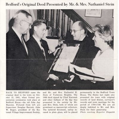 Bedford's Original Deed Presented by Mr. and Mrs. Nathaniel Stein