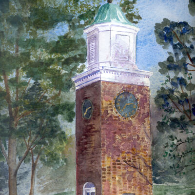 Sutton Clock Tower watercolor painting by Philbrick