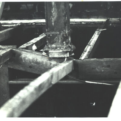 Historical Hall fire: interior showing detail of failing beam