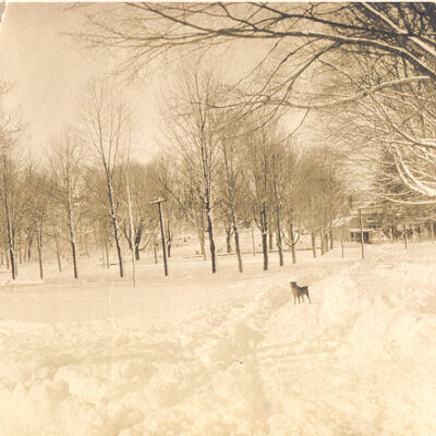 Pound Ridge Road looking toward village in snow