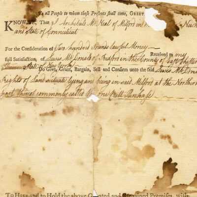 Land deed from Archibald McNeal to Lewis McDonald