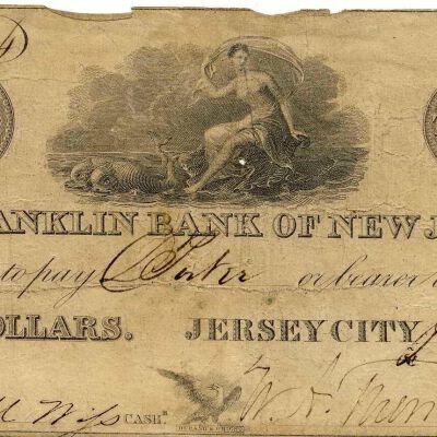 Franklin Bank of New Jersey $3 Bank Note, 1827