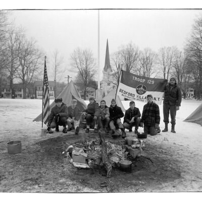 Boy Scouts camping on Village Green (troop 129)