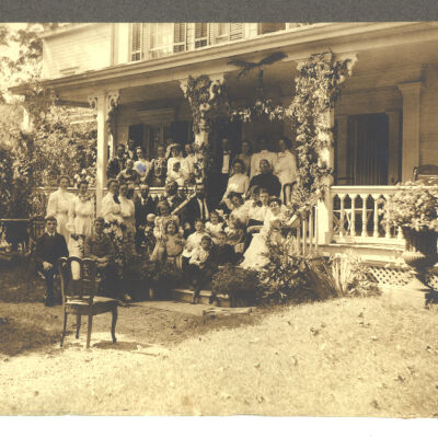 large (family?) gathering at Palmer Lewis'