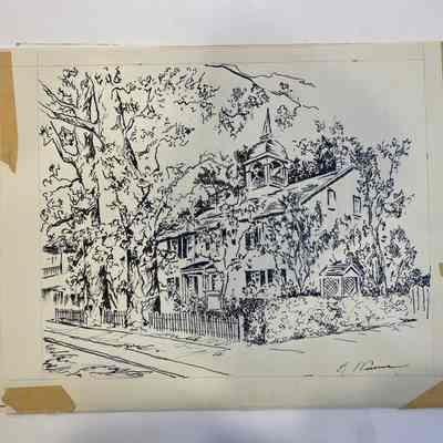 Drawing of Bedford Academy (now library)