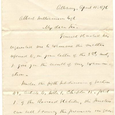 Letter from Judge William H. Roberston, 1876