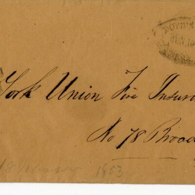 Envelope addressed to New York Fire Union Insurance Co