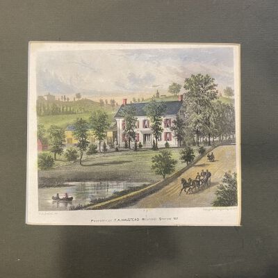 Engraving of F.A. Halstead Property at Bedford Station