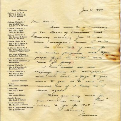 Letter to Alma Crane from "Barbara" re: the Women's Republican Club of Bedford Township