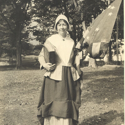 Katherine Bell Clark at 250th anniversary with the Esther Holmes Bible. Taken on the Village Green.