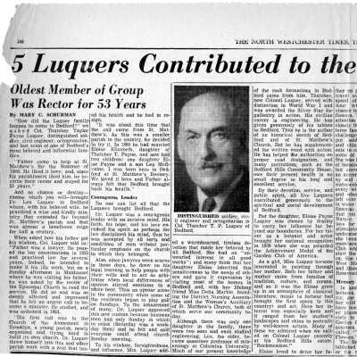 "5 Luquers Contributed to the Development of Bedford" Oldest Member of Group was Rector for 53 Years