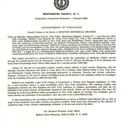 Announcement of Publication of the Fourth Volume in the Series of the Bedford Historical Records