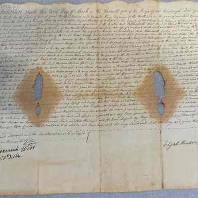 Indenture signed by Jeremiah Wood, Seth Dibble(unclear) and Elijah Hunter Deed(?) to Joseph Miller