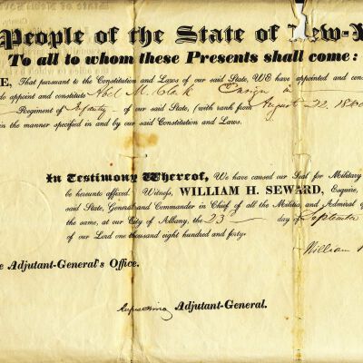 Commission as Ensign for Abel M. Clark in the New York State Militia