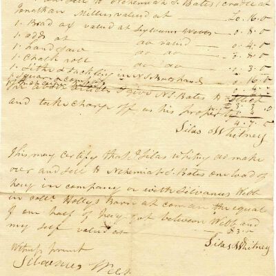 Receipt of items sold to Nehemiah S. Bates by Silas Whitney