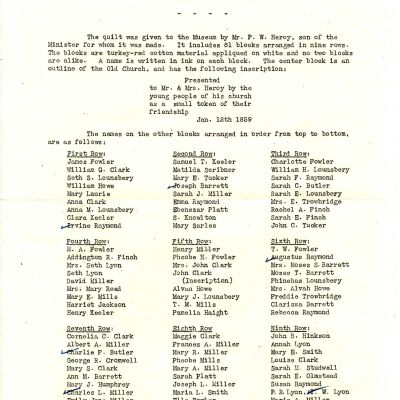 List of Creators of the Friendship Quilt