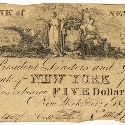 Bank of New York $5 Bank Note, 1833
